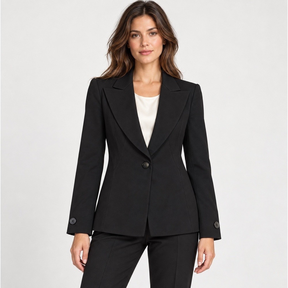 Armani Collezioni Womens Black Blazer Size 2 100% Virgin Wool Italy 1 Button